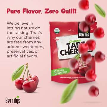 Berrilys Organic Unsweetened Dried Tart Cherries 1 lb, (16 oz) - No Sugar Added, Perfect for Baking, Snacking & Salads - Unsweetened Dried Fruit - Non-GMO, Vegan Dried Cherries for Healthy Living