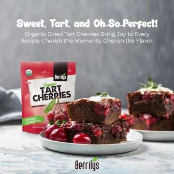 Berrilys Organic Unsweetened Dried Tart Cherries 1 lb, (16 oz) - No Sugar Added, Perfect for Baking, Snacking & Salads - Unsweetened Dried Fruit - Non-GMO, Vegan Dried Cherries for Healthy Living