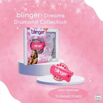 blinger® Diamond Collection Starter Kit | Gem Stamper with 75 Rhinestones | Simply Load, Click, Bling® | DIY Bedazzler Kit for Hair, Clothes & Crafts (Dreams)