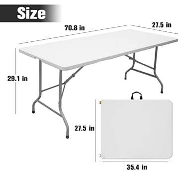 Byliable Folding Table 6ft Portable Heavy Duty Plastic Fold-in-Half Utility Foldable Table Plastic Dining Table Indoor Outdoor for Camping, Picnic and Party, White