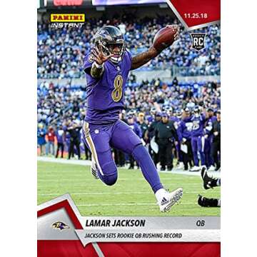 2018 Panini Instant NFL Football #111 Lamar Jackson RC Rookie Baltimore Ravens Sets Rookie QB Rushing Record Print Run 92 SOLD OUT at Panini