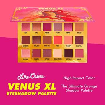 Lime Crime Venus XL Eye & Face Palette - 18 Highly Pigmented Matte and Metallic Eyeshadows - Long-Wearing, Buttery Smooth Formula - Mirrored Box - Vegan