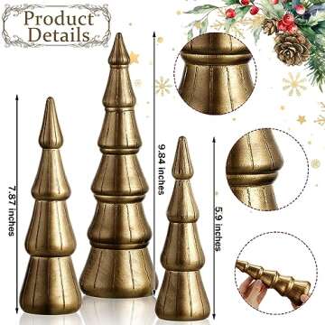 Jexine 3 Pieces Wooden Christmas Trees Christmas Trees Figurine Christmas Trees Table Decor Artificial Textured Christmas Trees for Home Christmas Party Decor, 3 Size (Antique Gold)