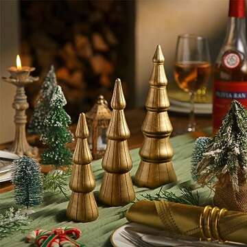 Jexine 3 Pieces Wooden Christmas Trees Christmas Trees Figurine Christmas Trees Table Decor Artificial Textured Christmas Trees for Home Christmas Party Decor, 3 Size (Antique Gold)