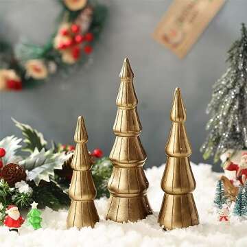 Jexine 3 Pieces Wooden Christmas Trees Christmas Trees Figurine Christmas Trees Table Decor Artificial Textured Christmas Trees for Home Christmas Party Decor, 3 Size (Antique Gold)