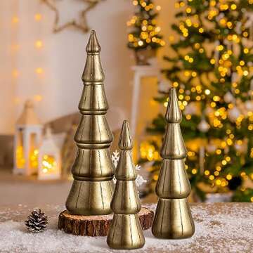 Jexine 3 Pieces Wooden Christmas Trees Christmas Trees Figurine Christmas Trees Table Decor Artificial Textured Christmas Trees for Home Christmas Party Decor, 3 Size (Antique Gold)