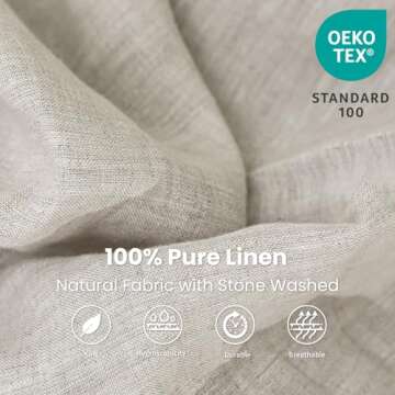 King Linens 100% Linen Fitted Sheet Stone Washed Solid Color - (1 Piece) 14 inch Deep Pocket Mattress Cover Soft Natural Breathable Farmhouse - Linen, King Size