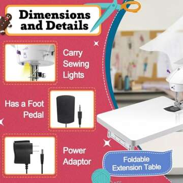 Portable Sewing Machine with Extension Table and Light, Mini Handheld Sewing Machine with Upgraded, Two Threads Double Speed Double Switches, Easy to Use for Kids, Beginners and DIY