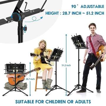 K KASONIC Music Stand, 2 in 1 Dual-Use, Metal, 20 x 9 x 1 inch, Black