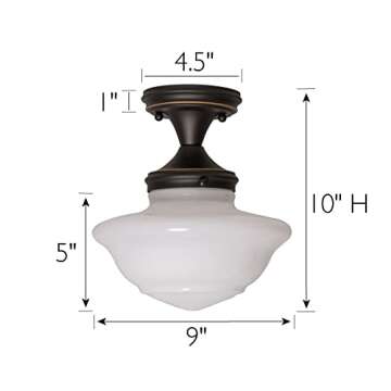 Design House 577502 Schoolhouse Semi Flush Mount Modern Vintage Farmhouse Indoor Dimmable Ceiling Light with White Glass for Entryway Hallway Kitchen Dining Bar Area, Oil Rubbed Bronze