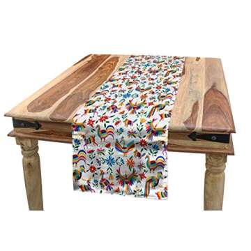 Ambesonne Mexican Table Runner, Traditional Latin American Art Design with Natural Inspirations Flowers and Birds, Dining Room Kitchen Rectangular Runner, 16" X 72", Tan Brown