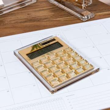 russell+hazel Acrylic Calculator, Clear with Gold-Toned Hardware.25” x 5.875” x 4.375” (51179)