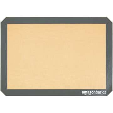 Amazon Basics Rectangular Silicone, Non-Stick Reusable, Food Safe Baking Mat, Pack of 2, 16.5" x 11.6", New Beige/Gray