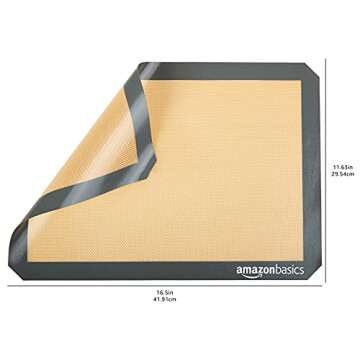 Amazon Basics Rectangular Silicone, Non-Stick Reusable, Food Safe Baking Mat, Pack of 2, 16.5" x 11.6", New Beige/Gray