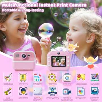 maysida Instant Print Camera for Kids, Kids Instant Camera, HD Digital Video Camera for Toddler, Christmas Birthday Gifts Girls Boys Age 3-12, Portable Toy with 32GB SD Card & 3 Rolls Photo Paper-Pink