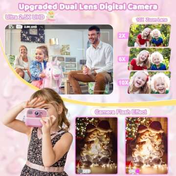 maysida Instant Print Camera for Kids, Kids Instant Camera, HD Digital Video Camera for Toddler, Christmas Birthday Gifts Girls Boys Age 3-12, Portable Toy with 32GB SD Card & 3 Rolls Photo Paper-Pink