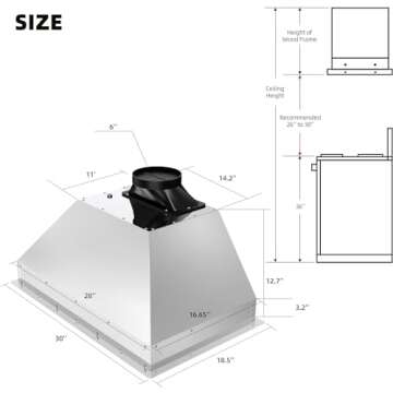 30 Inch Insert Range Hood with Voice/Gesture/Touch Control, 900 CFM Built-in Kitchen Hood Vent with 4 Speed Exhaust Fan, Memory Mode, Adjustable Lights, Ducted/Ductless Convertible