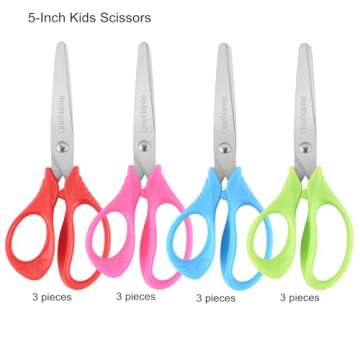 5" Kids Scissors,12 Pack Kids Safety Scissors For School Kids Scissors ages 4+,Comfort-Grip Handles Sharp Blade Blunt Student Scissors,Children Scissors Crafting