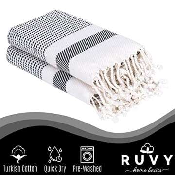 Ruvy Home Basics Turkish Hand Towels for Bathroom Set of 4 | 18"x40", Cotton | Bathroom Hand Towels & Decorative Hand Towels for Bathroom, Kitchen Towels, Dishcloth, Tea, Yoga, Face, Gym - Black