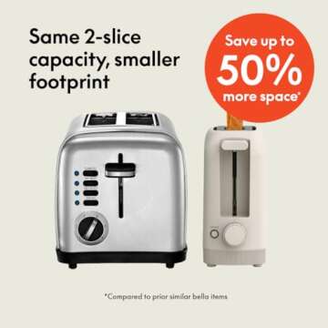 Bella 2 Slice Slim Toaster with Adjustable Settings & Removable Tray