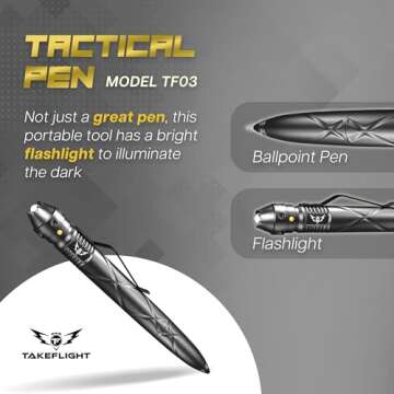 TF TAKEFLIGHT Tactical Pen Multi-Tool - Self Defense, EDC LED Flashlight & Pen - Ideal for Military & Outdoor Survival Gear - Ultimate Gift for Him - Unique Pen Gift for Brother or Dad