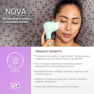 Spa Sciences - NOVA - Sonic Cleansing Brush with Bristles & Infusion System – Anti-Aging Facial Exfoliating, Waterproof, and USB Rechargeable