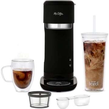 Mr. Coffee Iced and Hot Coffee Maker, Single Serve Machine with 22-Ounce Tumbler and Reusable Coffee Filer, Black