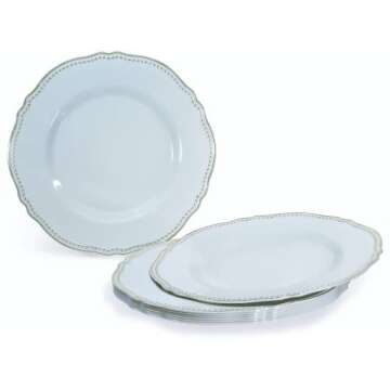 " OCCASIONS " 50 Plates Pack (25 Guests)-Heavyweight Wedding Party Disposable Plastic Plate Set -25 x 10.25'' Dinner + 25 x 7.5'' Salad/dessert plates (Rochelle Blue and Gold)