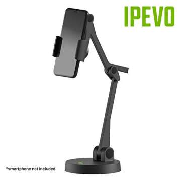 IPEVO Uplift Multi-Angle Arm for Smartphones, Multi-Jointed Phone Holder for Visual Communication and Presentations, Small Footprint Smartphone Stand for Remote Work and Distance Learning.