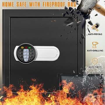 2.3 Cu ft Large Fireproof Safe Box Set For HOME USE, Anti-Theft Home Security Safe with Numeric Keypad and Spare Keys, Fire Safety Box for Laptop Firearm Cash Medicine Document