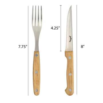 Jim Beam Set of 8 Ideal, Chicken, Pork and More-Steak Knives and Forks Made of Stainless Steel Blade and Contoure, Medium, Light Brown, JB0208