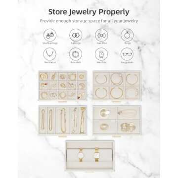 Vlando 6 Layer Large Jewelry Box - Jewelry Holder Organizer, Jewelry Box Organizer for Drawer Necklace Ring Bracelet and Watch, Birthday Gift for Loved Ones - Beige