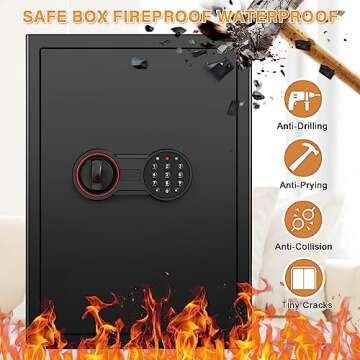 3.0 Cub Large Home Safe Fireproof Waterproof, Anti-theft Fireproof Safe Box with Programmable Keypad, Spare Keys and Removable Shelf, Digital Security Safe for Home Money Firearm Documents Medicines