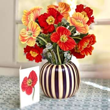 Freshcut Paper Pop Up Cards, Paper Flower Bouquet 3D Popup Greeting Cards with Note Card & Envelope, Birthday Card, Anniversary Card, Get Well Gifts for Women,12" French Blooms