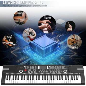 61 Keys Keyboard Piano, Electronic Digital Piano with Built-In Speaker Microphone, Sheet Stand and Power Supply, Portable Keyboard Gift Teaching for Beginners