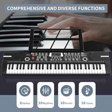 61 Keys Keyboard Piano, Electronic Digital Piano with Built-In Speaker Microphone, Sheet Stand and Power Supply, Portable Keyboard Gift Teaching for Beginners