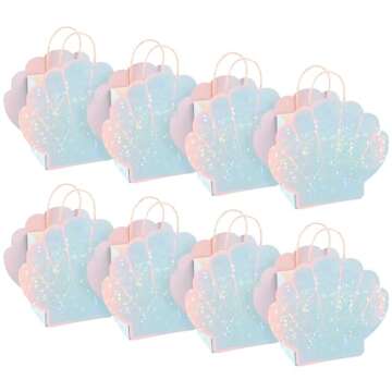 Cheerland Seashell Gift Bag for Under the Sea and Mermaid Theme Birthday Party Summer Beach Party Celebration Favor Treat Bag Party Supplies and Decorations (Pack of 8)