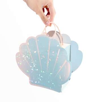 Cheerland Seashell Gift Bag for Under the Sea and Mermaid Theme Birthday Party Summer Beach Party Celebration Favor Treat Bag Party Supplies and Decorations (Pack of 8)