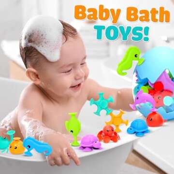 Suction Bath Toys for Kids - Fine Motor Window Toys, Silicone Ocean Animal Suction Cup Toys with Dinosaur Eggshell, Sensory Travel Toys for Toddlers, Great for Autism/ADD/ADHD.