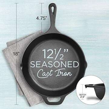 Fresh Australian Kitchen 12" Cast Iron Skillets Nonstick - Pre Seasoned Frying Pan Cookware Pan for Cooking