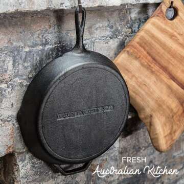 Fresh Australian Kitchen 12" Cast Iron Skillets Nonstick - Pre Seasoned Frying Pan Cookware Pan for Cooking