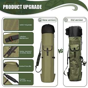 Wowelife Fishing Rod Carrier Bag, Fishing Reel Organizer Pole Storage Bag Upgraded for Fishing and Traveling, A Gift for Men, Father and Friends(Green)