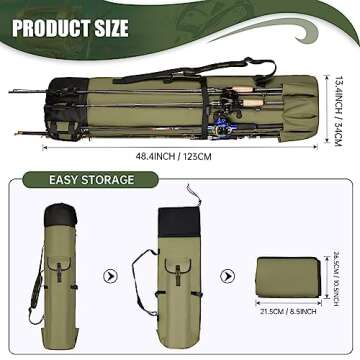 Wowelife Fishing Rod Carrier Bag, Fishing Reel Organizer Pole Storage Bag Upgraded for Fishing and Traveling, A Gift for Men, Father and Friends(Green)