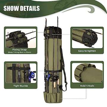 Wowelife Fishing Rod Carrier Bag, Fishing Reel Organizer Pole Storage Bag Upgraded for Fishing and Traveling, A Gift for Men, Father and Friends(Green)