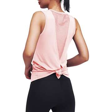 Mippo Workout Tops for Women Yoga Tops Running Shirts Tie Back Tank Tops Workout Tanks Tennis Shirts Sport Clothes Active Athletic Wear Exercise Tops for Women Pink S