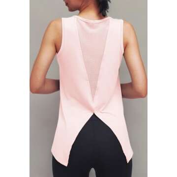 Mippo Workout Tops for Women Yoga Tops Running Shirts Tie Back Tank Tops Workout Tanks Tennis Shirts Sport Clothes Active Athletic Wear Exercise Tops for Women Pink S