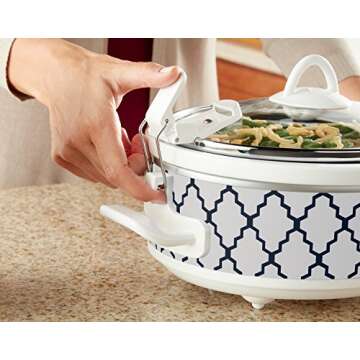 Crock-Pot Small 2.5 Quart Casserole Slow Cooker in White/Blue, Enjoy Eye-Catching Quick Meals, Durable and Compact