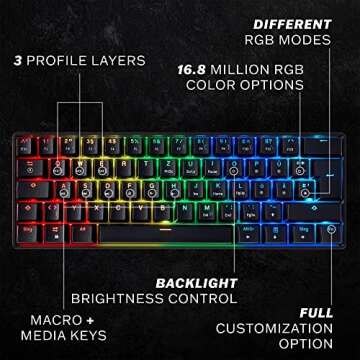 HK GAMING GK61 Mechanical Gaming Keyboard - 61 Keys Multi Color RGB Illuminated LED Backlit Wired Programmable for PC/Mac Gamer (Gateron Optical Yellow, Black)