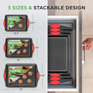 NutriChef Nonstick Kitchen Baking Pans - 3-Piece Set