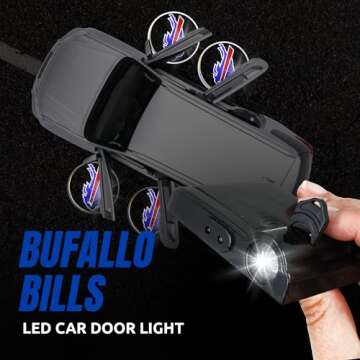 Sporticulture NFL American Football Buffalo Bills - Led Car Door Light - Wireless Led Projector with One Team Logo Slide - Compatible for Most Car Models - Battery-Operated, 2.5” x 2.5”